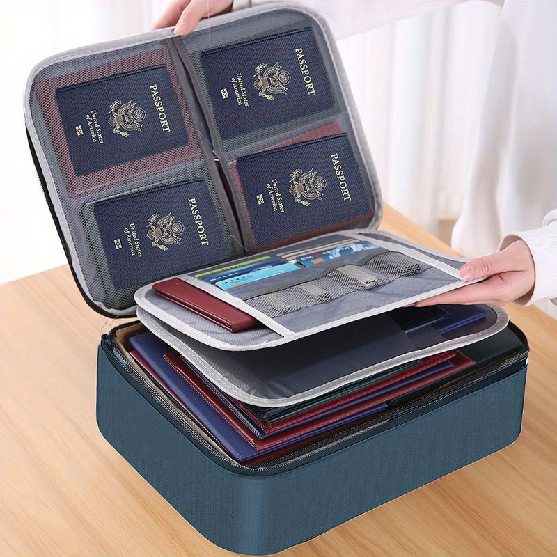 1pc Document Bag With Lock, 3-Layer File Storage Case With Water-Resistant Zipper, Document Safe Portable Travel Home Organizer Bag For Laptop, Files,_voghion.com