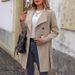 Elegant Women's Wool Blend Coat With Notched Collar & Belted Waist - Autumn Winter Fashion Outerwear In Khaki & Burgundy_voghion.com