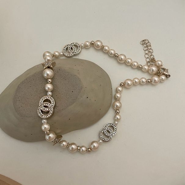 Collana di perle semplice alla moda da donna, con catena a fiocco ispirata alla luce, elegante e di alta qualità, in stile Niche_voghion.com