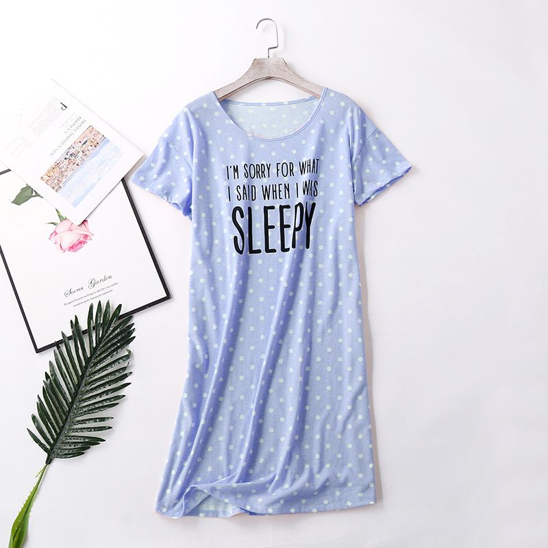 Summer short-sleeved nightgown, women's pajama dress, one-piece short skirt, breathable mid-length dress, home wear_voghion.com