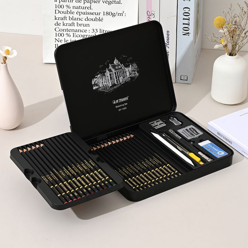 31-Piece Professional Sketching Set With Wooden Pencils & Metal Case - Perfect For Artists, Students & Beginners_voghion.com