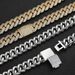 Men And Women's Jewelry Hip Hop Cuban Link Chain Set With CZ Stones, 12mm Wide Double Row Diamond-Cut Design, Gold & Silver Tone_voghion.com