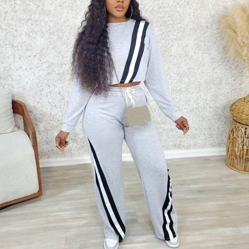 Women's Clothing Casual Sports Pants Women's Stitching Loose Straight Wide Leg Trousers In Stock_voghion.com