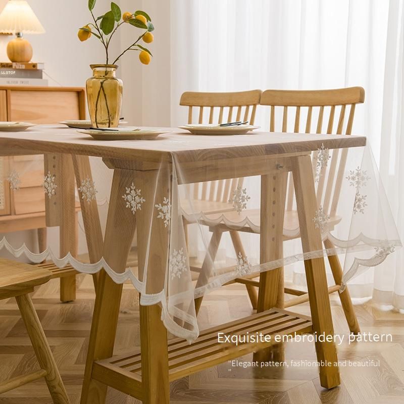 White Lace Tablecloth - French Country Style With Openwork Design (Rectangle Photography Backdrop Dining Table Cover Farmhouse & Scandinavian Decor)_voghion.com