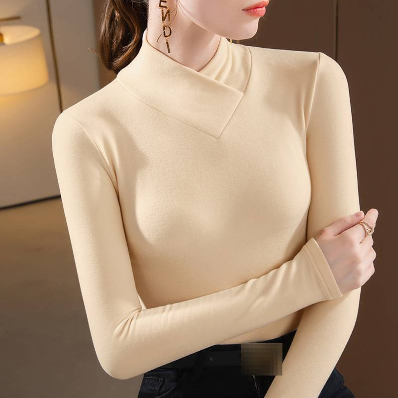 Women's Double-Layer Fleece Thermal Top - Ultra-Soft Round Neck Long Sleeve Base Layer, Stretchy & Warm, Slim Fit Essential For Autumn/Winter_voghion.com