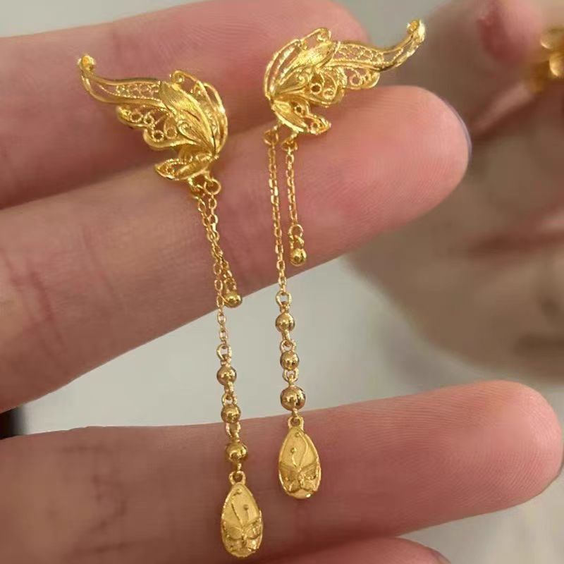 Orecchini a farfalla cavi in filigrana stile Fujia, nuovi, placcati in oro, regalo versatile alla moda_voghion.com