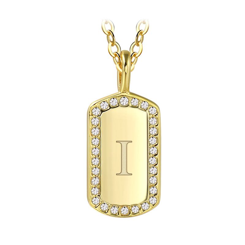 Collana con 26 lettere quadrate placcate in oro, design di nicchia, semplice collana inglese da donna_voghion.com