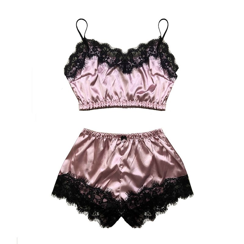 Intimo da donna, abbigliamento da casa in seta da donna, set da due pezzi, pigiama in pizzo alla moda e comodo, disponibile in diversi colori._voghion.com