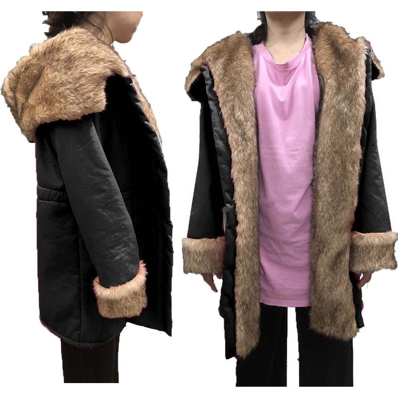Women's fashion crystal fox fur big collar long fur collar hooded coat_voghion.com