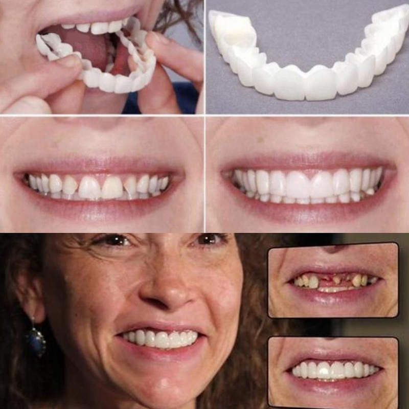 BeautyLife 2Pcs Silicone Simulation Upper Bottom Teeth Denture Whitening Tooth Cover_voghion.com