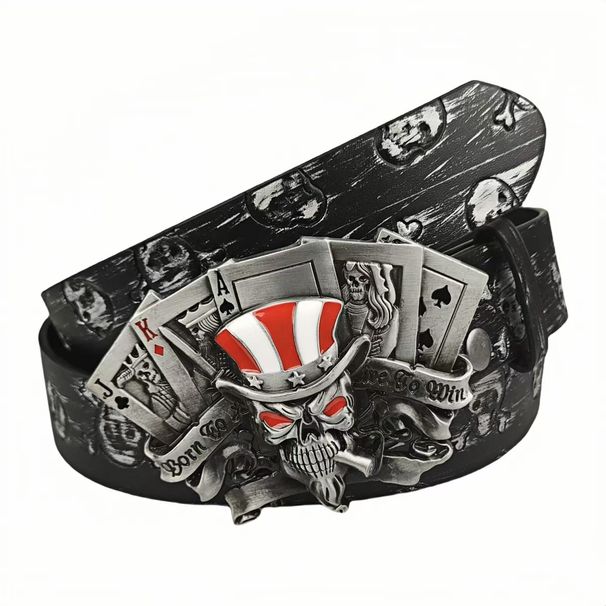Cintura alla moda per giovani con fibbia in lega d'argento e teschio in rilievo, fibbia per carte da gioco_voghion.com
