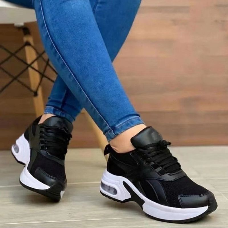 New Ladies Sneakers Lace Up Wedge Heel Vulcanized Thick Sole Air Cushion Casual Large Size 43 Women's Shoes A0090_voghion.com