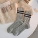 Warm Wool Cable Knit Socks For Women And Men, Striped Mid-Calf Socks, Thick Retro Style, Soft And Cozy, Perfect For Fall And Winter_voghion.com