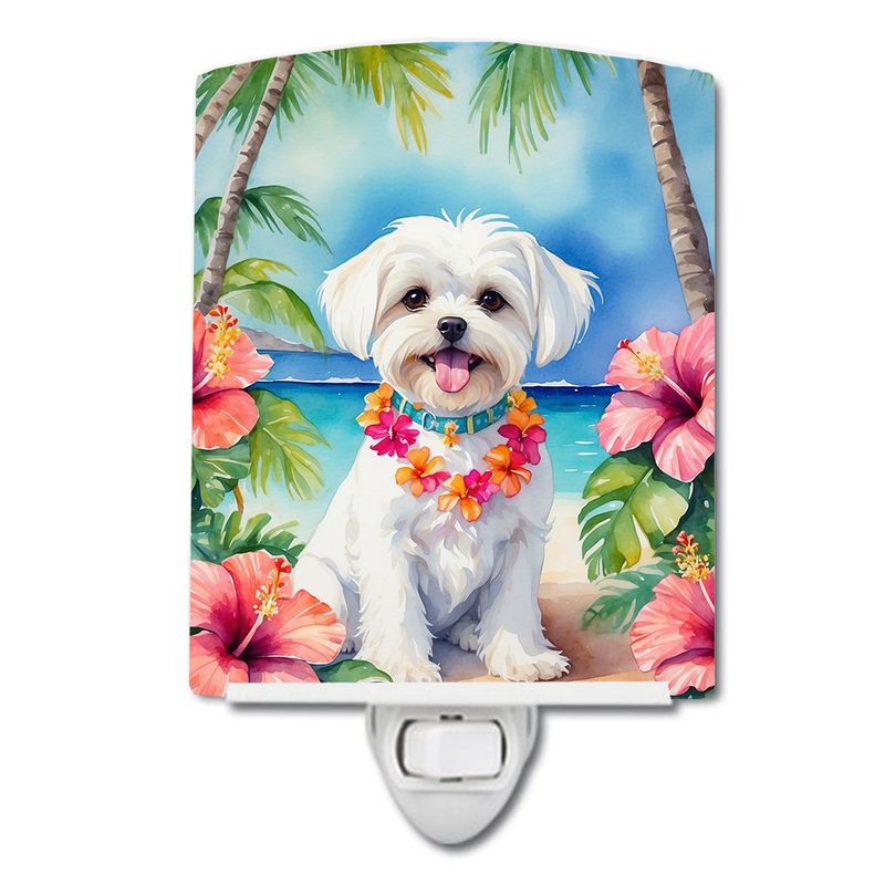 NEW Maltese Luau Ceramic Night Light Compact, UL-Certified, Ideal for Bedroom, Bathroom, Nursery, Hallway, Kitchen, 6x4x3, Multicolor_voghion.com