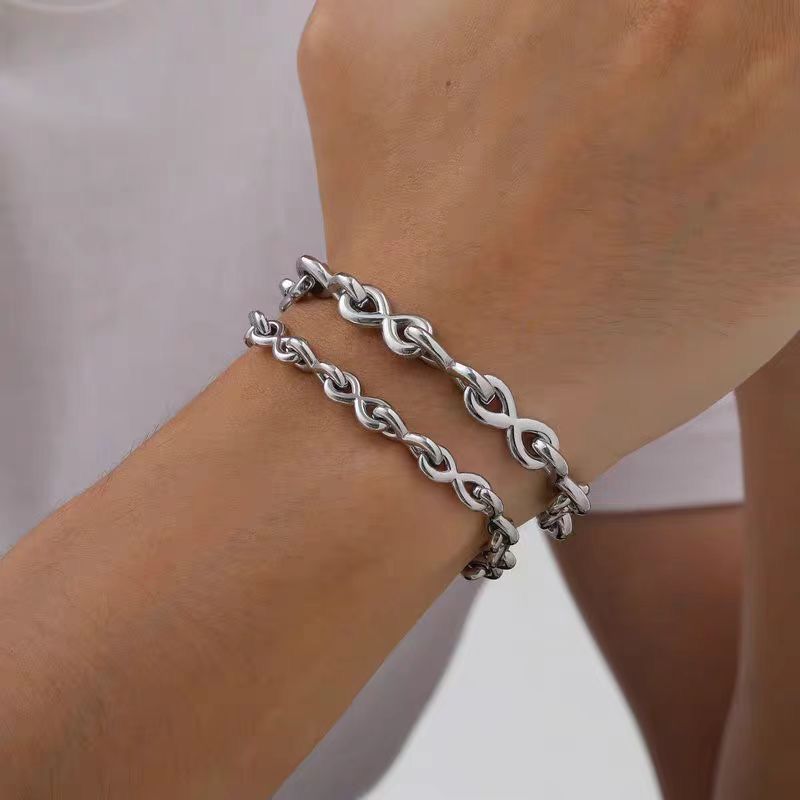 Bracciale versatile da uomo in acciaio al titanio con forma a 8, personalità unica, resistente allo sbiadimento, gioiello bello e alla moda._voghion.com