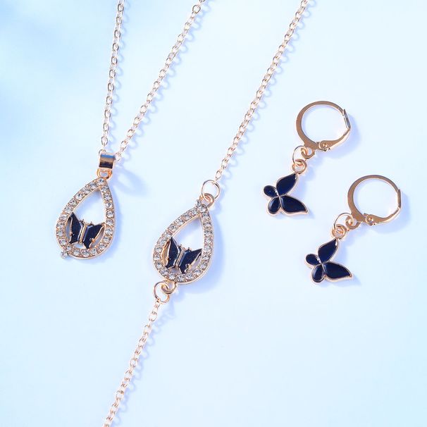 Nuova tendenza classica estiva collana a farfalla bracciale orecchini personalità versatile multicolore goccia di olio gioielli con diamanti_voghion.com