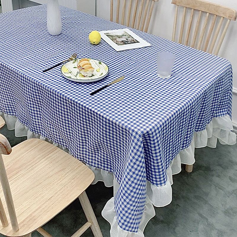 Nordisch blau karierte Tischdecke mit Saum – 100 % Polyester, rutschfest und hitzebeständig, Abdeckung in mehreren Größen für Esstisch, Couchtisch und Schreibtisch_voghion.com