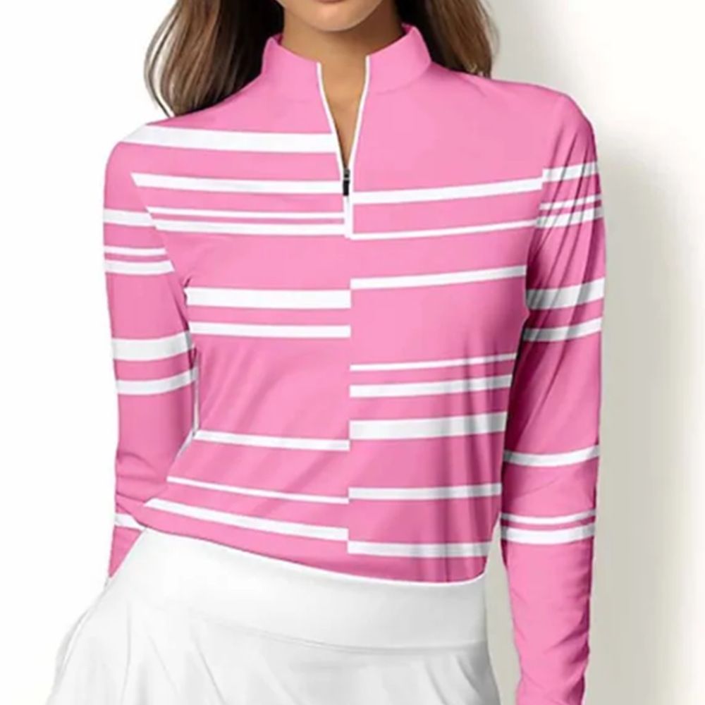 Damkläder GOLF pikétröja, snabbtorkande andas långärmad T-shirt tröja_voghion.com
