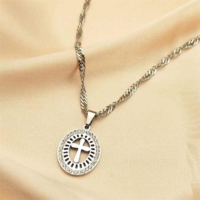 Collana con croce di diamanti in stile cerchio, accessori in acciaio inossidabile, gioielli, ciondolo hip-hop in titanio_voghion.com