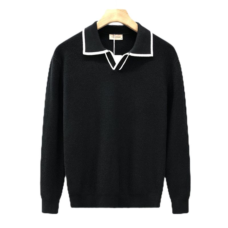 Men's Slim-Fit Color-Block Knit Sweater – Lightweight Business Casual Pullover (S-2XL EU Sizing) | Breathable Polyester Blend In Black/White​_voghion.com