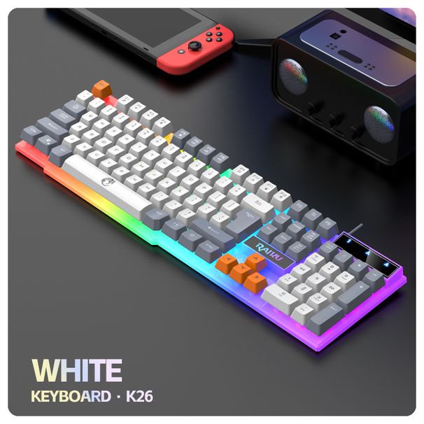 Single And Keyboard Mouse RAIKU T26 Three Tone Luminous Wired Mechanical Touch Gaming Mouse Keyboard Set_voghion.com