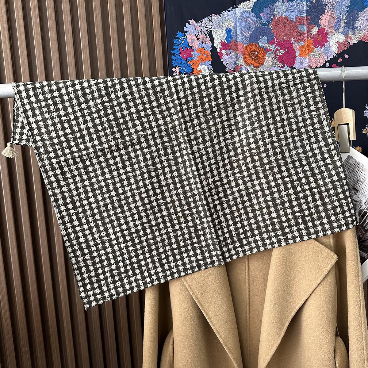 Sciarpa da collo calda e versatile in 100% lana, piccola, per donna, autunno inverno, stampa pied de poule vintage, all'ingrosso_voghion.com