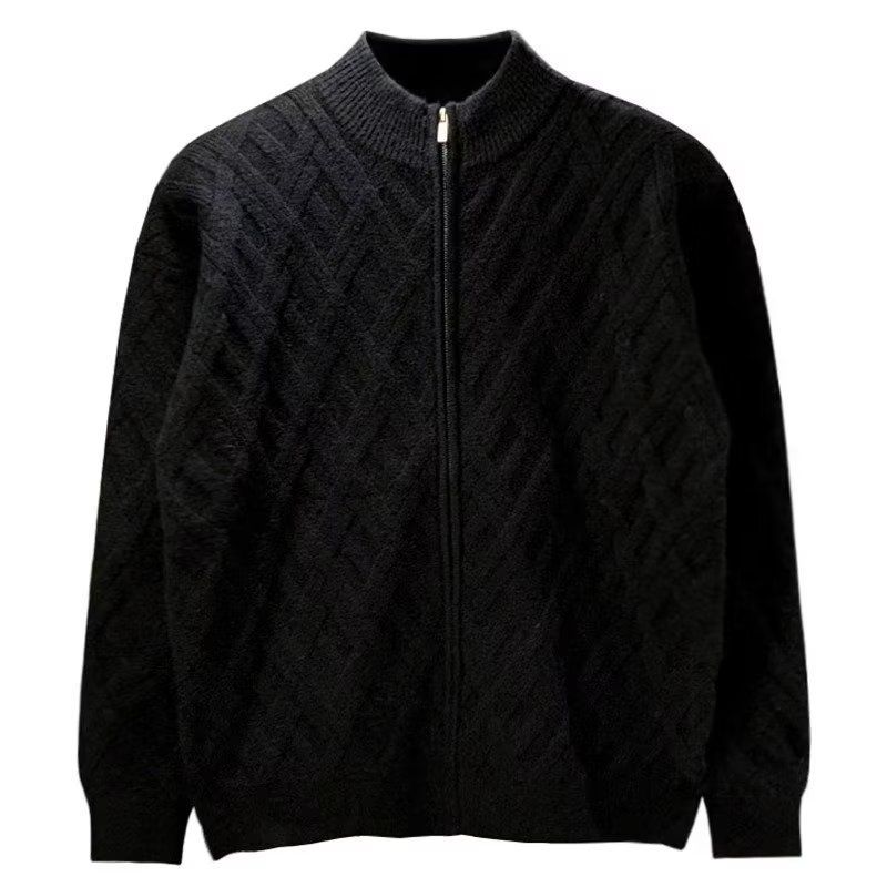 ​Herren-Winterstrickjacke mit Rauten-Jacquard-Muster, dicker, warmer Halbrollkragenpullover, lässiger Pullover mit lockerer Passform für Herren​_voghion.com