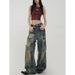 Abandoned Soil Style Splashed Ink Ripped Jeans For Women's Spring And Summer New Design Sense, Low Waist Slimming, Wide_voghion.com