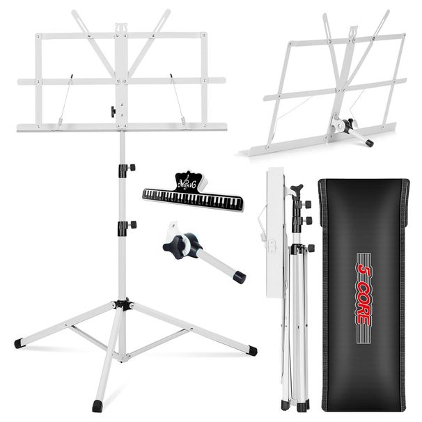 5Core Music Stand For Sheet Music Portable Tripod Adjustable Folding Note Holder - MUS FLD WH_voghion.com