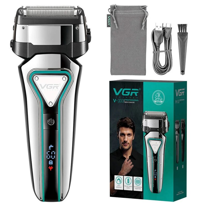VGR 3D Men's Washable Wet Dry Electric Shaver Rechargeable Face Electric Razor Bald Washable Beard Shaving Machine LCD Display_voghion.com
