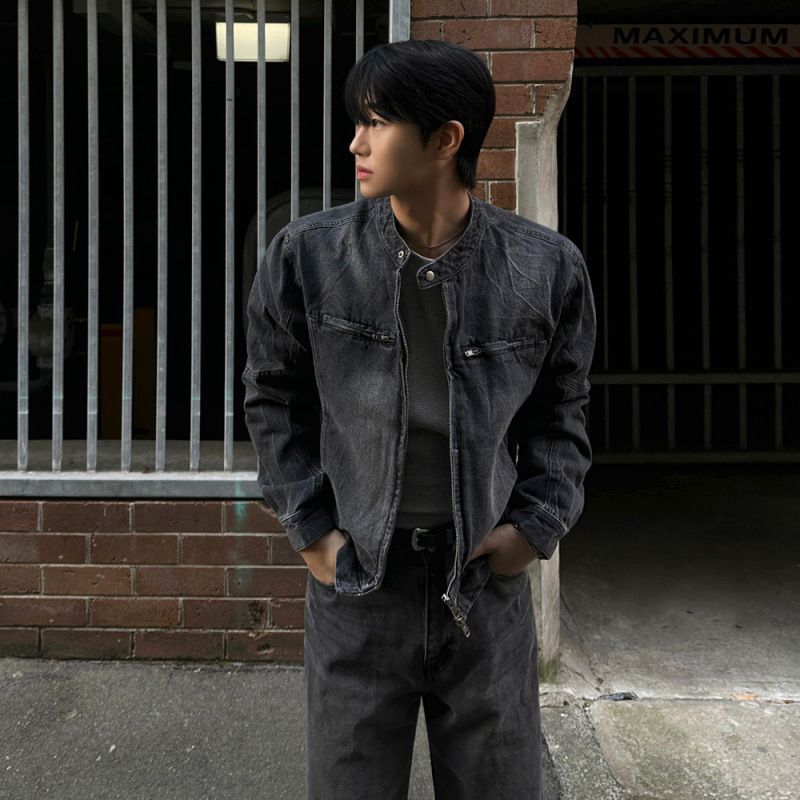 Giacca in denim di alta qualità alla moda in stile coreano, corta e ampia, da uomo, modello MYQ_voghion.com