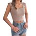 2024 Spring Summer Solid Color Square Neck Ruffled Sleeveless Knitted Crop Top Women's Fashion_voghion.com