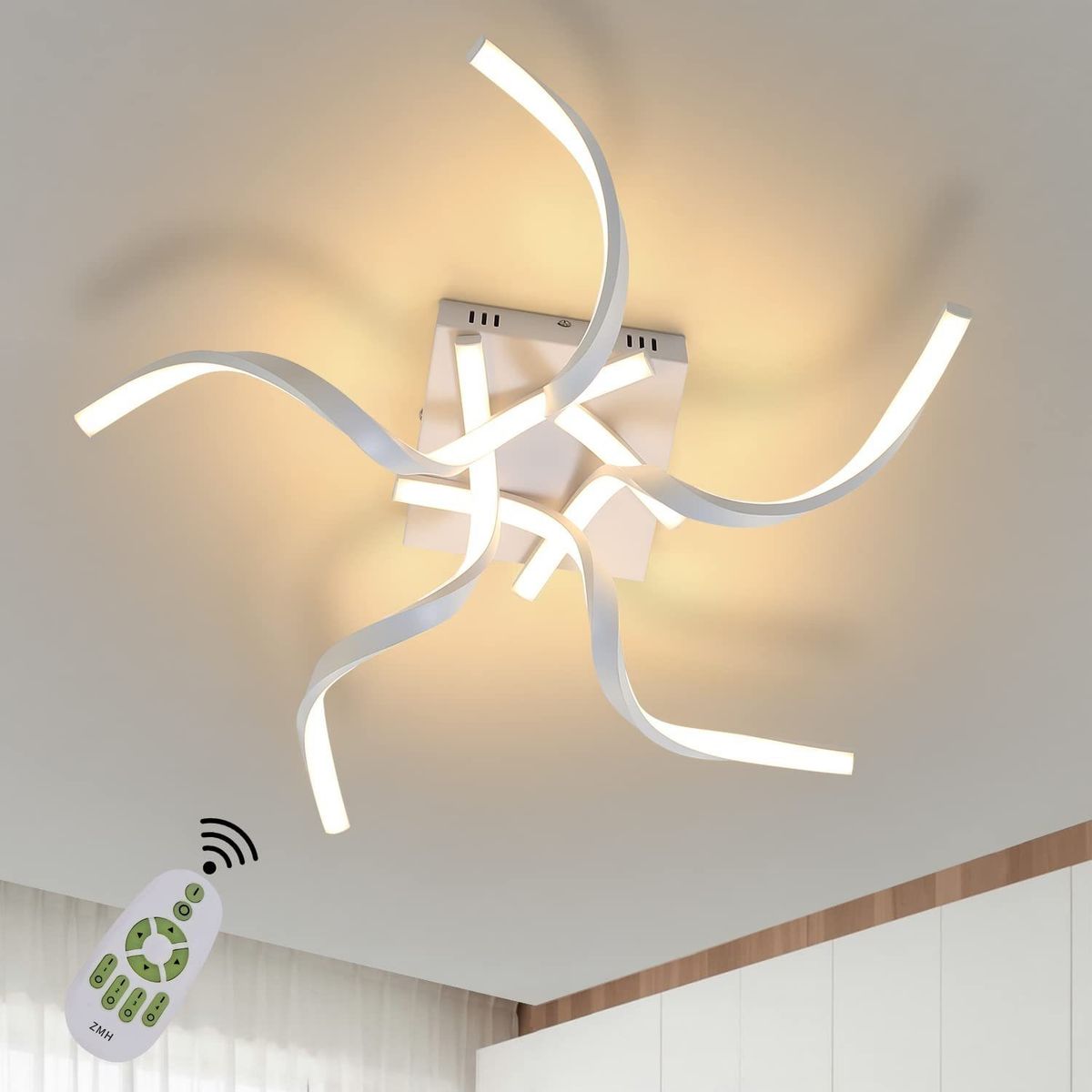 Glitzerlife Deckenleuchte LED Deckenlampe Weiß - Dimmbar 48W 65CM Wellenförmig Modern Design Flurlampe Mit Fernbedienung Deckenbeleuchtung Für Schlafzimmer Küche_voghion.com