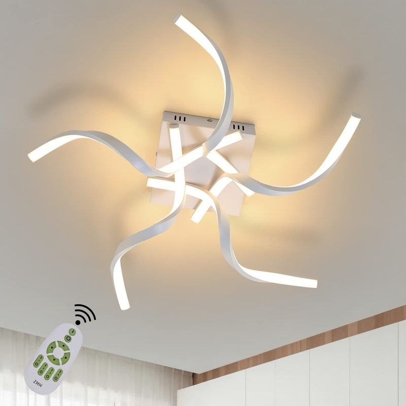 Deckenleuchte LED Deckenlampe Weiß - Dimmbar 48W 65CM Wellenförmig Modern Design Flurlampe Mit Fernbedienung Deckenbeleuchtung Für Schlafzimmer Küche_voghion.com