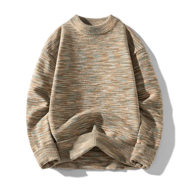 Herren-Strickpullover, warm, für den Winter, lässig, lockere Passform, Rundhalsausschnitt, Langarm, Pullover mit Zopfmuster_voghion.com