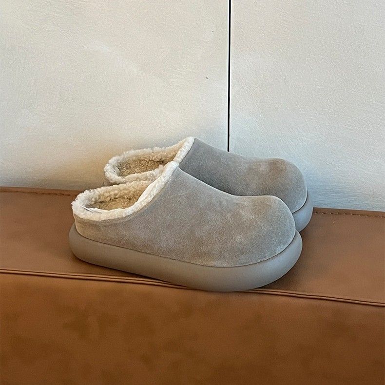 Women's Chunky Sole Faux Fur Lined Clogs Winter House Slippers Comfortable Round Toe Slide-On Shoes For Indoor Outdoor Wear_voghion.com