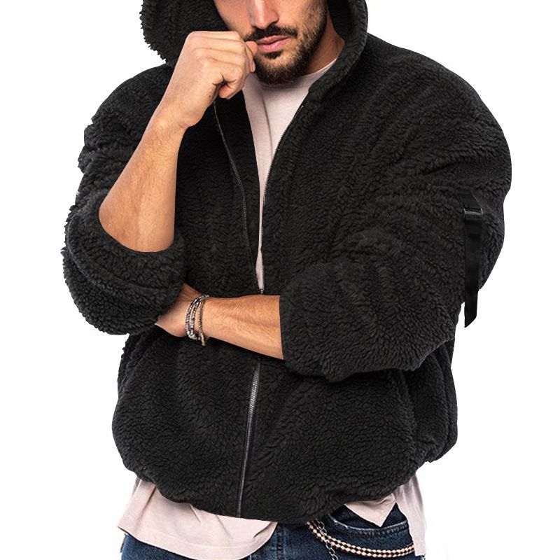 Giacca casual da uomo con cerniera calda e reversibile in pile artico con cappuccio_voghion.com