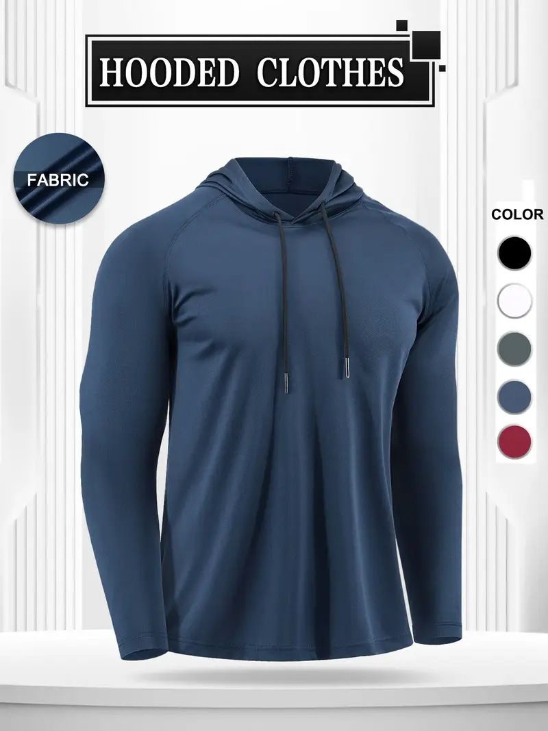 Sweat à capuche de performance pour homme - Haut de course slim évacuant l'humidité pour l'automne et l'hiver, vêtement de fitness léger à séchage rapide avec capuche réglable_voghion.com