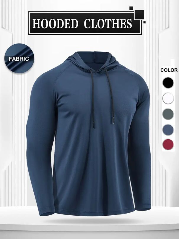 Sweat à capuche de performance pour homme - Haut de course slim évacuant l'humidité pour l'automne et l'hiver, vêtement de fitness léger à séchage rapide avec capuche réglable_voghion.com