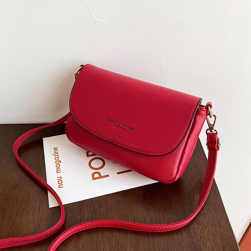 Korean Version Lychee Patterned PU Leather Portable Small Bag 2023 New Solid Simple Casual One Shoulder Crossbody_voghion.com