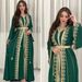Elegant Muslim Abaya Dress With Embroidery & Beading - Long Sleeve Modest Two-Piece Set For Women, Comfortable Polyester Fabric_voghion.com