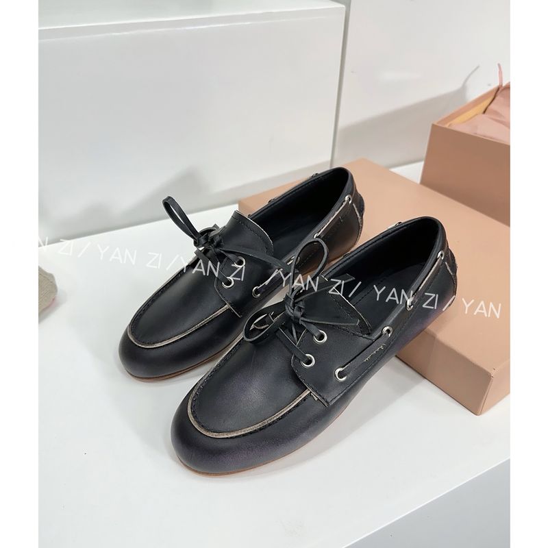 Yanzi/Ediție~Pantofi Lefu cu cap rotund, vechi, mici, din piele, 2024, noi, cu un singur pas, pentru femei, cu nod de fundă_voghion.com