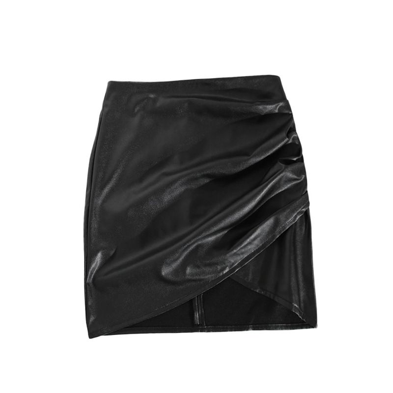 Verve Leather Nightclub Sexy Plissee Midirock mit hoher Taille und engem Bodycon-Rock 15159_voghion.com