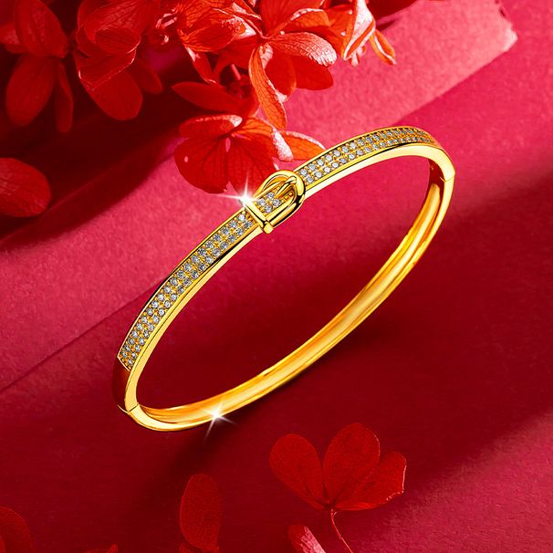 Trendy Fashion Design High-end Rhinestone Horsebit Gold-plated Women's Belt Buckle Micro-inlaid Bracelet_voghion.com