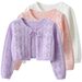 Girls' Cotton Knit Cardigan With Bow Tie - Soft & Breathable Long Sleeve Open Front Sweater For Spring & Summer (3-8 Years, 100-140cm) - White,_voghion.com