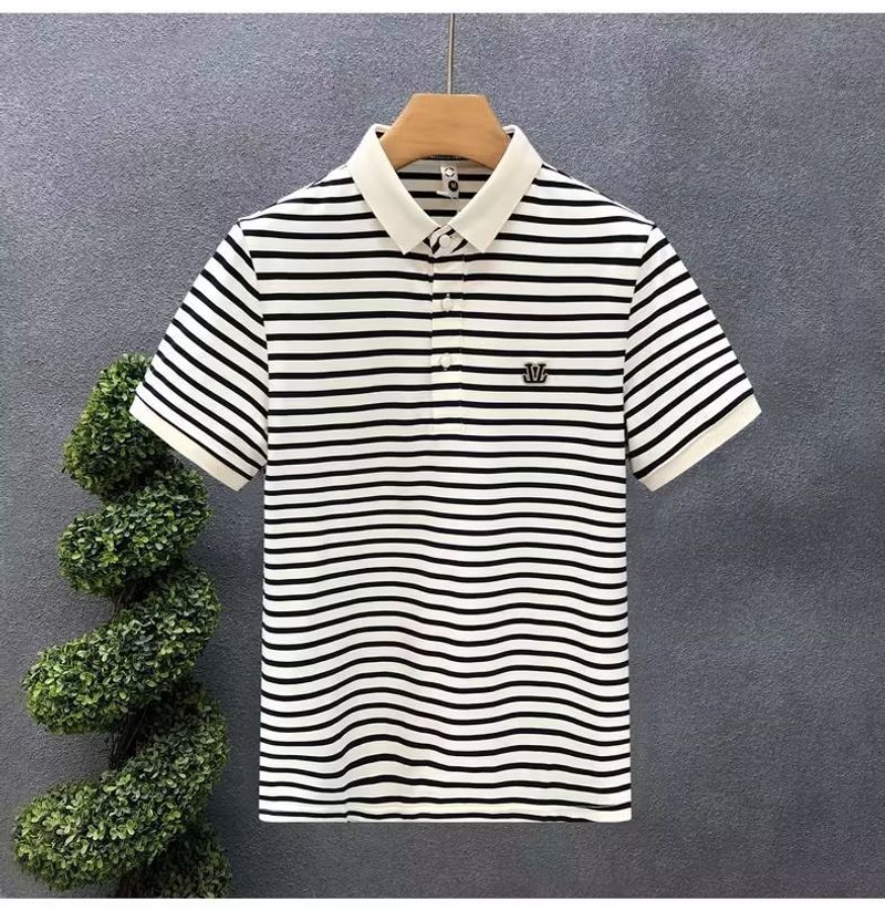 Men's short T-shirt, Polo base striped casual half sleeved shirt, new men's T-shirt top_voghion.com