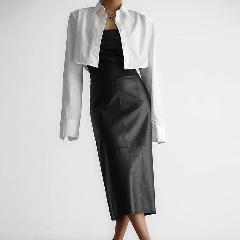 Vestido feminino retrô de cintura alta e reto de outono e inverno_voghion.com