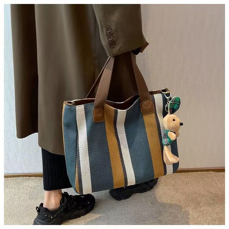 Nuova borsa a tracolla alla moda, borsa a mano in tela con texture, grande capacità, urbana, semplice borsa tote casual da pendolare_voghion.com