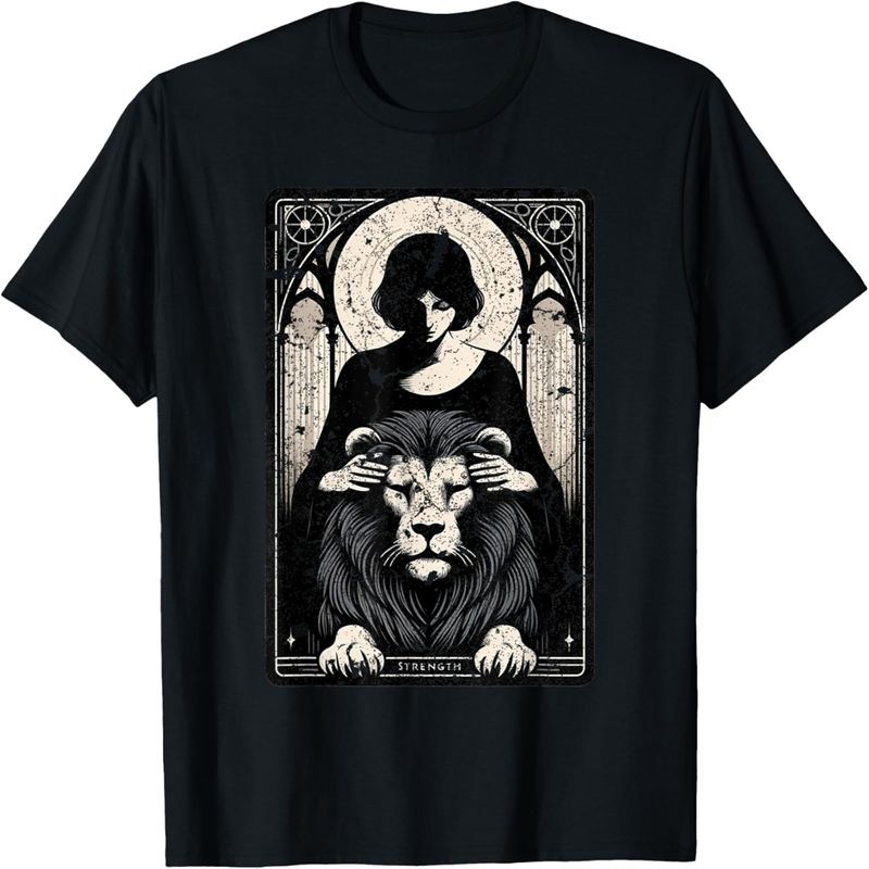 Strength Original Tarot Card Emo T-Shirt._voghion.com