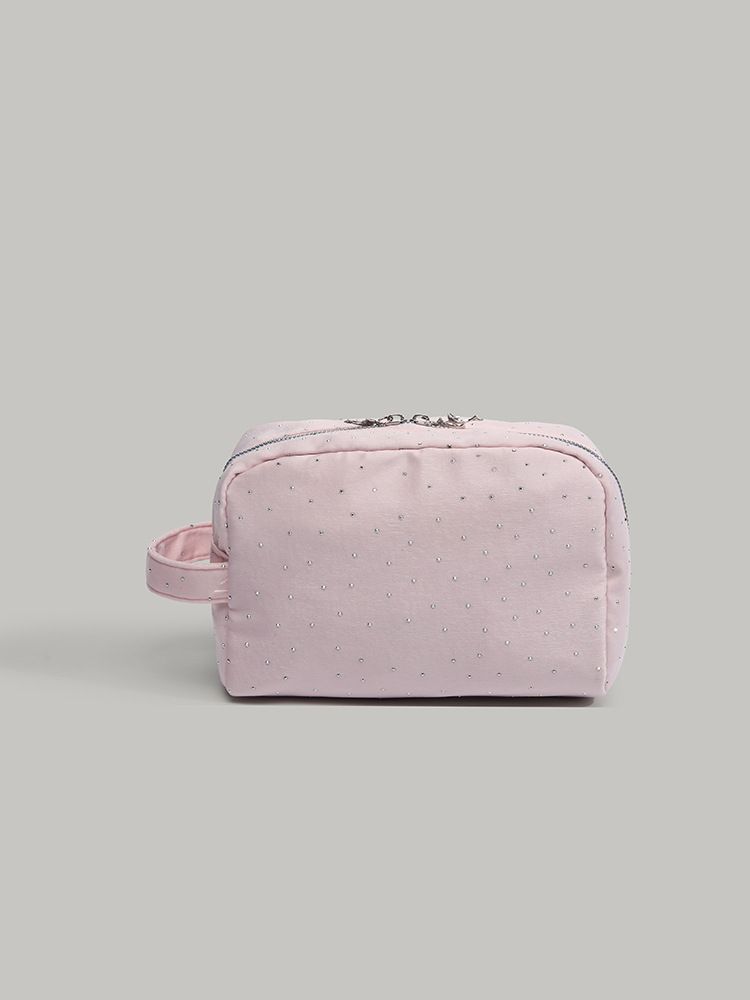 Yapay Elmaslı Kadife Makyaj Çantası - Şık ve Taşınabilir Kozmetik Düzenleyici, Seyahat Tuvalet Çantası, Günlük Temel İhtiyaçlarınız İçin Küçük El Çantası_voghion.com